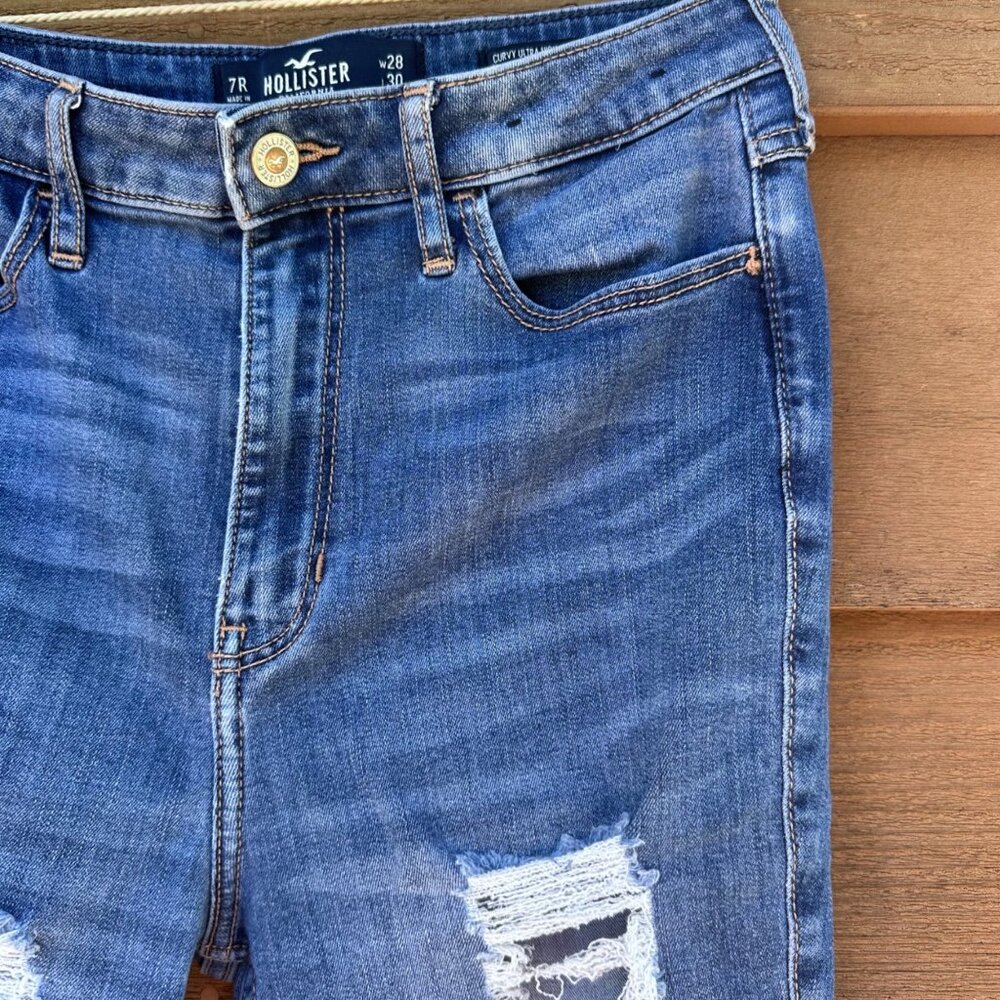 Hollister Curvy Ultra High-Rise Super Skinny Womens Ripped Blue Jeans W28 L30 Si - Picture 6 of 12